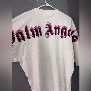 Palm Angels White Tee with Pink & Black Logo